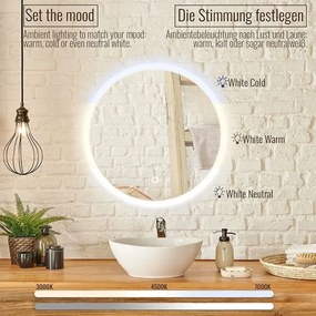 AQUAMARIN Oglindă de baie LED rotundă, 70 cm