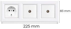 Priză cu împământare Nova III cu două prize TV cu cadru alb