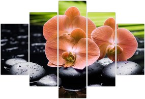 Tablou - Orhidee portocalie cu frunze de palmier (150x105 cm)