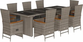 vidaXL Set mobilier grădină cu perne, 9 piese, gri, poliratan