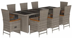 3277557 vidaXL Set mobilier grădină cu perne, 9 piese, gri, poliratan