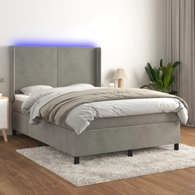 3139439 vidaXL Pat continental cu saltea și LED gri deschis 140x190 cm catifea