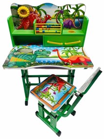 Birou cu sertare si scaunel pentru copii, 69x45x65 cm, Dino, Verde - MSP-28