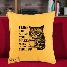 Perna Decorativa I Like the Sound You Make Pisica, 40x40 cm, Galben, Husa Detasabila, Perna Inclusa, BEKZ®