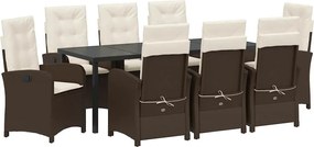 vidaXL Set de masă pentru grădină cu pernă 9 pcs Maro poliratan
