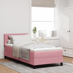 vidaXL Pat cu arcuri cu saltea și LED Roz 120x190 cm Catifea