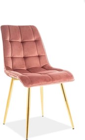 Scaun tapitat stofa catifelata CHIC, roz/auriu, 50x58x88 cm