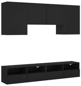 3216526 vidaXL Unități TV de perete, 5 piese, negru, lemn prelucrat