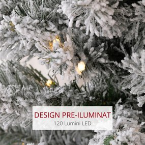 HOMCOM Brad de Crăciun Înzăpezit cu 263 de Crengi și Lumini LED Albe, Brad Artificial din Plastic, Ø45x150 cm, Verde | Aosom Romania