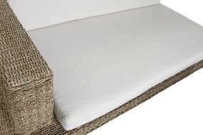 Set lounge exterior din fibre naturale împletite și structura din lemn de tec cu 2 canapele, măsuță de cafea și perne, „Borneo”