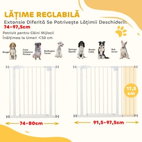 PawHut Poartă Extensibilă pentru Câini cu Montare prin Presiune, Barieră Închidere Automată și Extensie, 86x76.2 cm, Alb | Aosom Romania