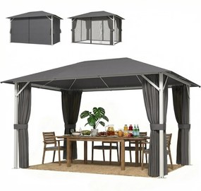 Outsunny Pavilion cca. 4x3 m Rezistent la apă Stabil Rezistent la iarnă Pavilion de grădină cu plasă anti-țânțari 4 părți laterale Ventilație Orificii de drenaj | Aosom Romania