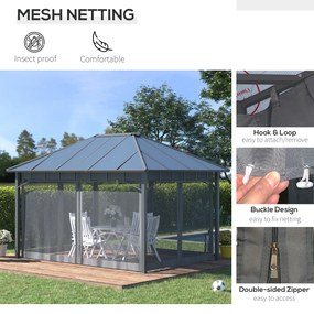 Outsunny Pavilion cu acoperis rigid din policarbonat 4 x 3 (m), Pergola cu cadru din aluminiu cu plasa, pentru gradina, veranda, Gri