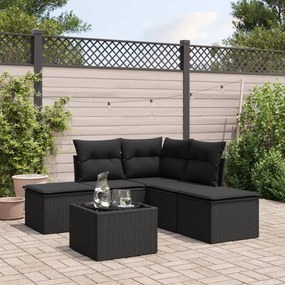 3217725 vidaXL Set mobilier de grădină cu perne, 6 piese, negru, poliratan