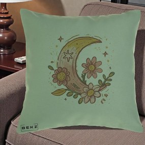Perna Decorativa Luna Florala Boho, 40x40 cm, Verde, Husa Detasabila, Perna Inclusa, BEKZ®