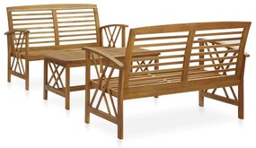 Set mobilier de gradina, 3 piese, lemn masiv de acacia Maro, 2x banca + masa, 1