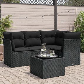 3249424 vidaXL Set mobilier de grădină cu perne, 5 piese, negru, poliratan