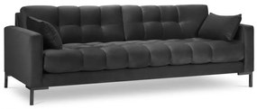 Canapea 4 locuri Mamaia cu tapiterie din catifea, picioare din metal negru, gri inchis