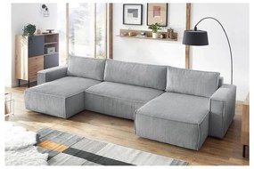 Colțar gri deschis extensibil cu tapițerie din catifea reiată (în formă de "U") Nihad – Bobochic Paris