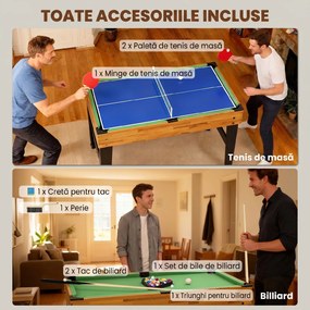 SPORTNOW Masă de Jocuri 13 în 1 cu Fotbal de Masă, Ping Pong, Air Hockey, Biliard, Șah și Altele, Culoare Nuc | Aosom Romania