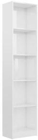 Biblioteca cu 5 rafturi, alb extralucios, 40x24x175 cm, PAL