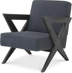 Fotoliu design modern LUX din piele naturala Felippe, albastru 114505 HZ