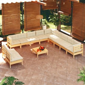 3096857 vidaXL Set mobilier grădină cu perne crem, 12 piese, lemn masiv de pin