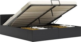vidaXL Cadru pat hidraulic, depozitare, negru 160 x 200 cm, piele eco