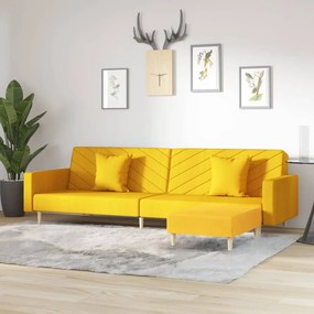 Canapea extensibilă 2 locuri, 2 perne&amp;taburet, galben, textil