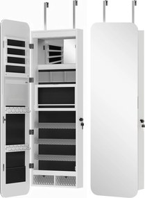 HOMCOM Dulap pentru Bijuterii Montabil pe Perete cu Oglindă Internă și LED-uri, Înălțime 120 cm, Economisire Spațiu, Sertare, Încuietoare și Cheie, Poliță Rabatabilă, Alb și Negru | Aosom Romania