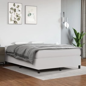 3144609 vidaXL Pat box spring cu saltea, alb, 140x200 cm, piele ecologică