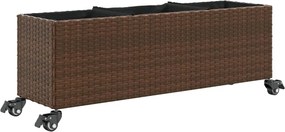 vidaXL Jardinieră grădină cu roți/3 ghivece maro 107x32x38cm poliratan