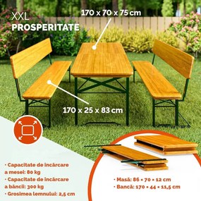 Set de masă pentru bere PRAKTIK cu spătar, 170cm, maro Jurhan