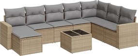 vidaXL Set canapele de grădină, 9 piese, cu perne, bej, poliratan