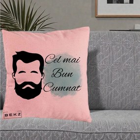 Cadou pentru Cumnat - Perna Personalizata Cel mai Bun Cumnat cu Portret Barbat si Pete Teal, 40x40 cm, Roz, Husa Detasabila, Perna Inclusa, BEKZ®