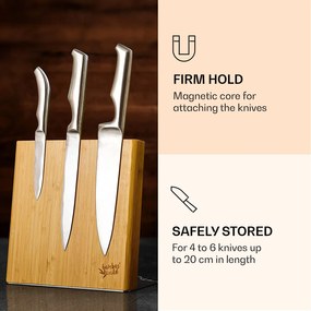 Suport pentru cuțite, unghiular, magnetic, pentru 4-6 cuțite, bambus, oțel inoxidabil