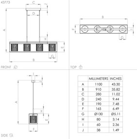 Lustră pe cablu CATTERICK 4xE27/40W/230V Eglo 43773