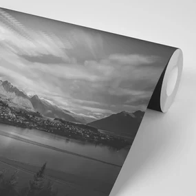Fototapet seara devreme lacul în alb-negru