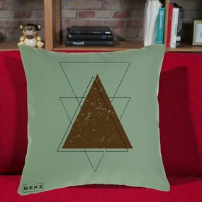 Perna Decorativa Geometric Triunghiuri Sacred, 40x40 cm, Verde, Husa Detasabila, Perna Inclusa, BEKZ®