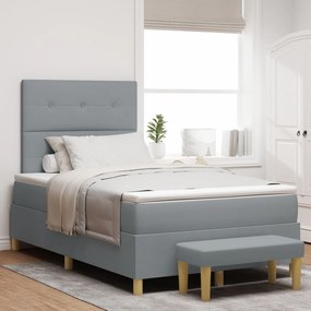 vidaXL Pat cu arcuri cu saltea și bancă Gri deschis 120x190 cm Țesătură