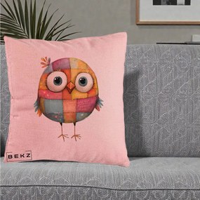Perna Decorativa Pasare Patchwork Colorata, 40x40 cm, Roz, Husa Detasabila, Perna Inclusa, BEKZ®