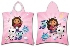 Poncho pentru copii roz pentru 3-8 ani din bumbac Gabby´s Dollhouse – Jerry Fabrics