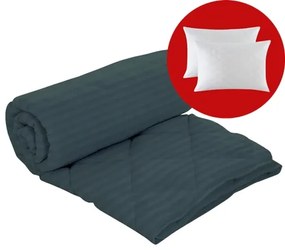 Set pilota iarna, umplutura lana, material damasc policoton, 200x220cm, matlasata, antracit, Pucioasa cu 2 perne, matlasate, antialergice, 50x70cm, albe, Pucioasa