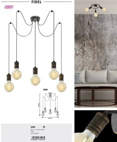 Lustra cu 5 pendule design industrial Fidel auriu antic