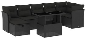 3274665 vidaXL Set mobilier de grădină cu perne, 8 piese, negru, poliratan