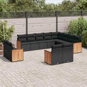 vidaXL Set canapele de grădină, 12 piese, cu perne, negru, poliratan