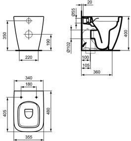 Vas wc stativ rimless plus Ideal Standard i.life S alb lucios back to wall