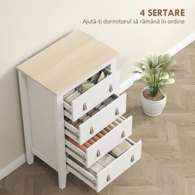 HOMCOM Comodă cu 4 Sertare și Mânere din Piele Ecologică Albă | Aosom Romania