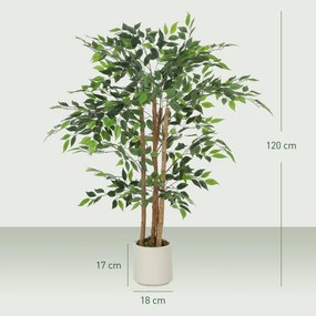 HOMCOM Plantă Artificială Banian 120 cm, cu Trunchi din Lemn Masiv și Ghiveci pentru Interior, Verde | Aosom Romania