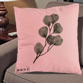 Perna Decorativa Ramura Eucalipt Acuarela, 40x40 cm, Roz, Husa Detasabila, Perna Inclusa, BEKZ®